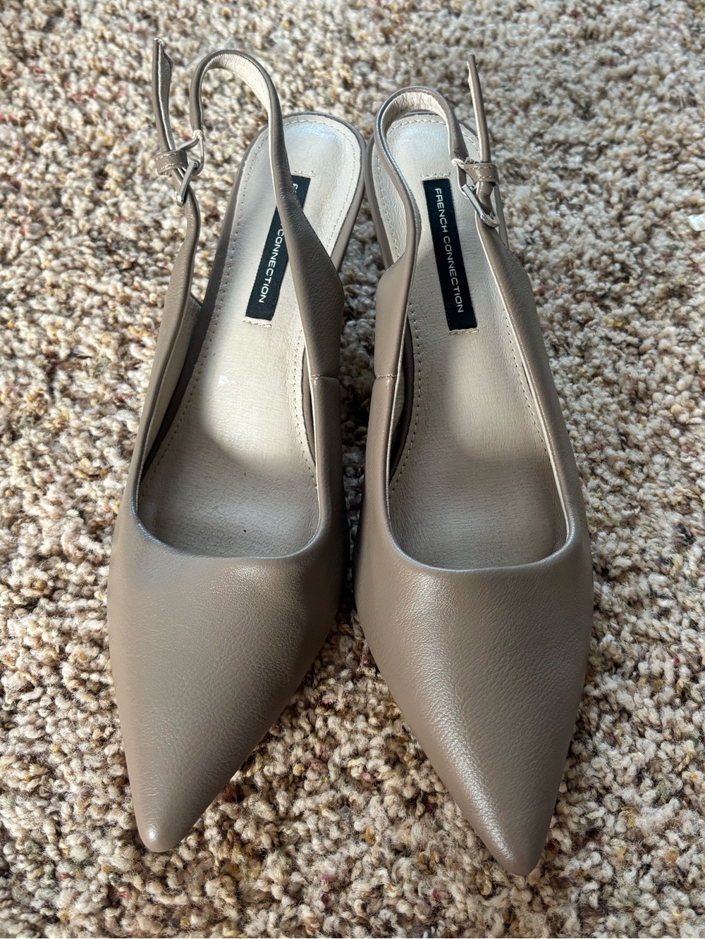 French Connection Taupe Pointed-Toe Slingback Kitten Heels